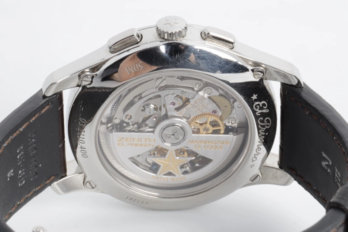 Zenith El Primero Chronograph 42mm Steel Leather Automatic Men's Watch   BOX